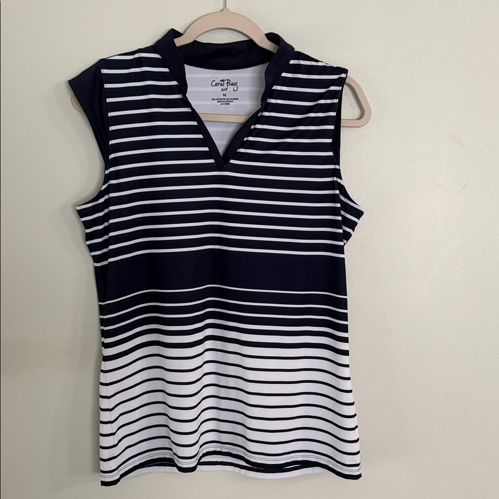 Coral Bay Navy and White Striped V-Neck Sleeveless Tank